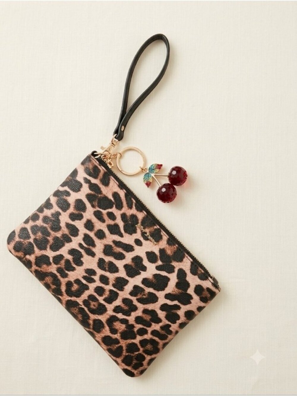 Betsey Johnson Y2K Leopard Wristlet Purse Cherry Charm Rockabilly